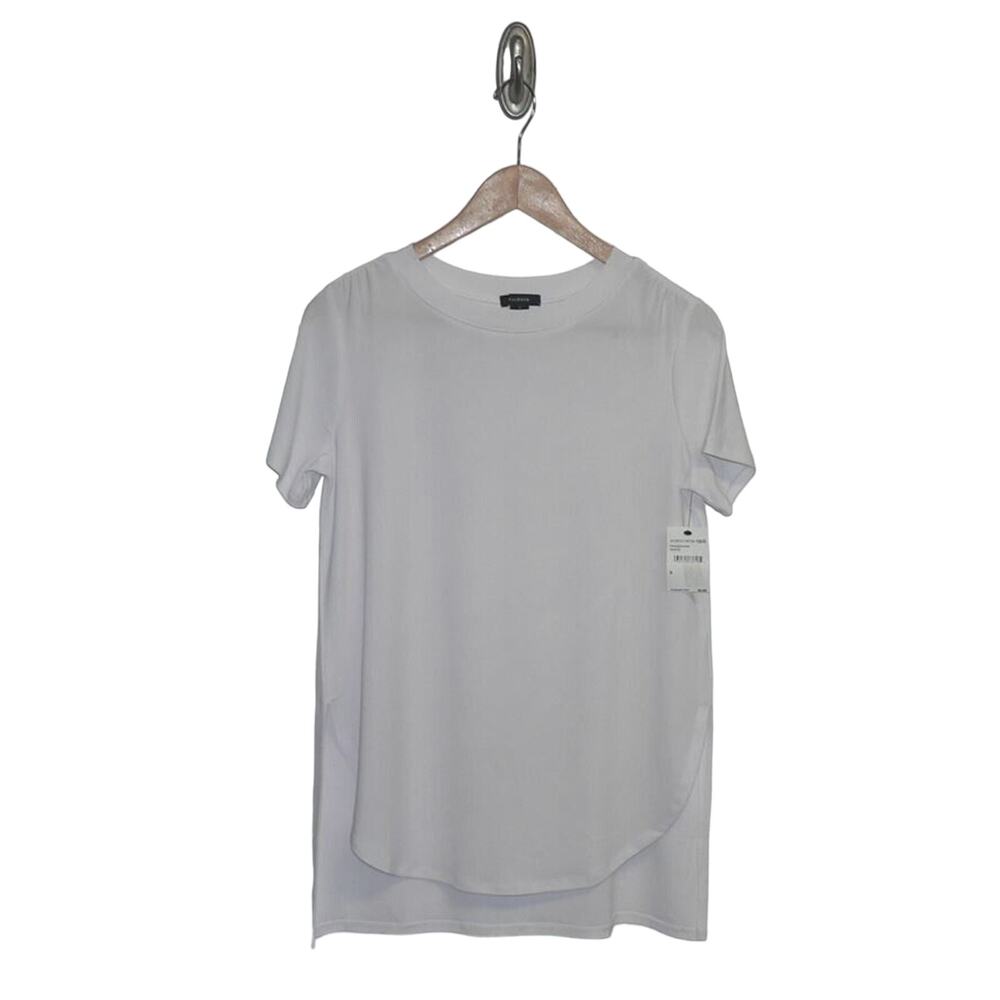 Halogen Women's Pleated Shoulder Short Sleeve Knit Tunic Top in White Small $39